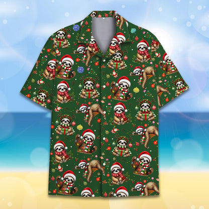Back view of the Christmas sloths hawaiian shirt