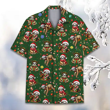 Another front view of the green holiday hawaiian shirt