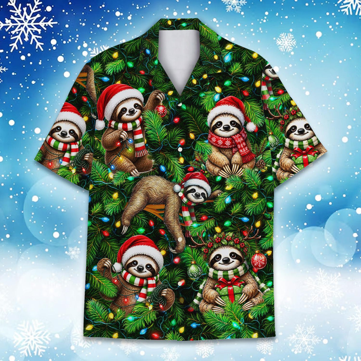Close up front view of the matching family hawaiian shirts
