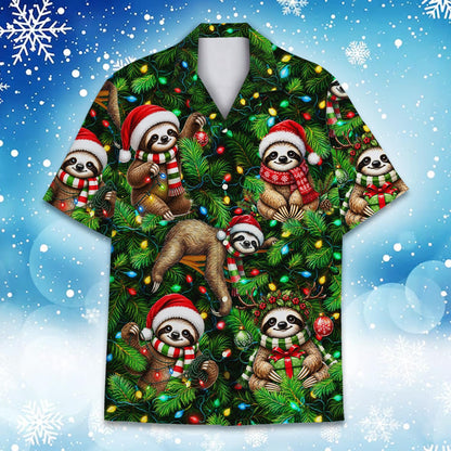 Close up front view of the matching family hawaiian shirts