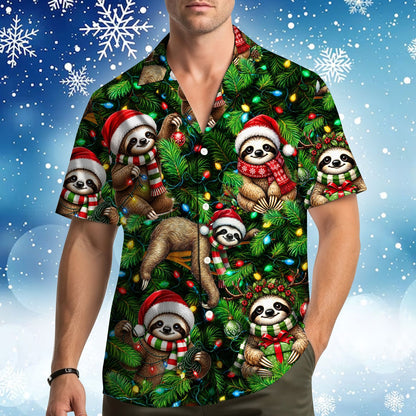 Second lifestyle view of the Christmas sloths hawaiian shirt