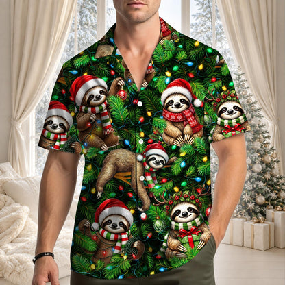 Lifestyle view of someone wearing the matching family hawaiian shirts