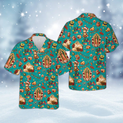 Teal front view of the matching family hawaiian top