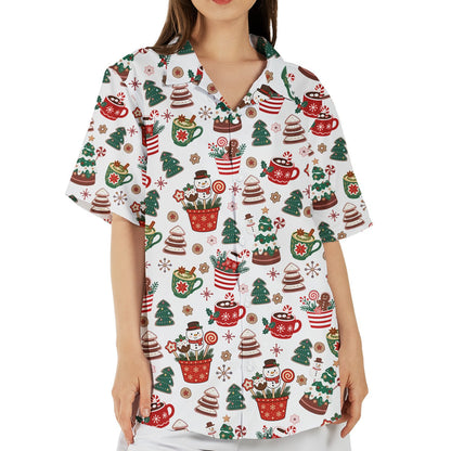Lifestyle setting featuring the holiday treats hawaiian shirt design