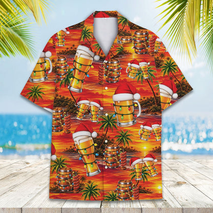Another front view of the festive matching hawaiian shirt