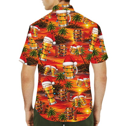 Another lifestyle view showing the tropical christmas beer shirt in action
