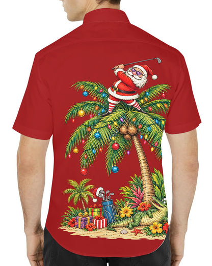 Third back view of the festive christmas golf shirt