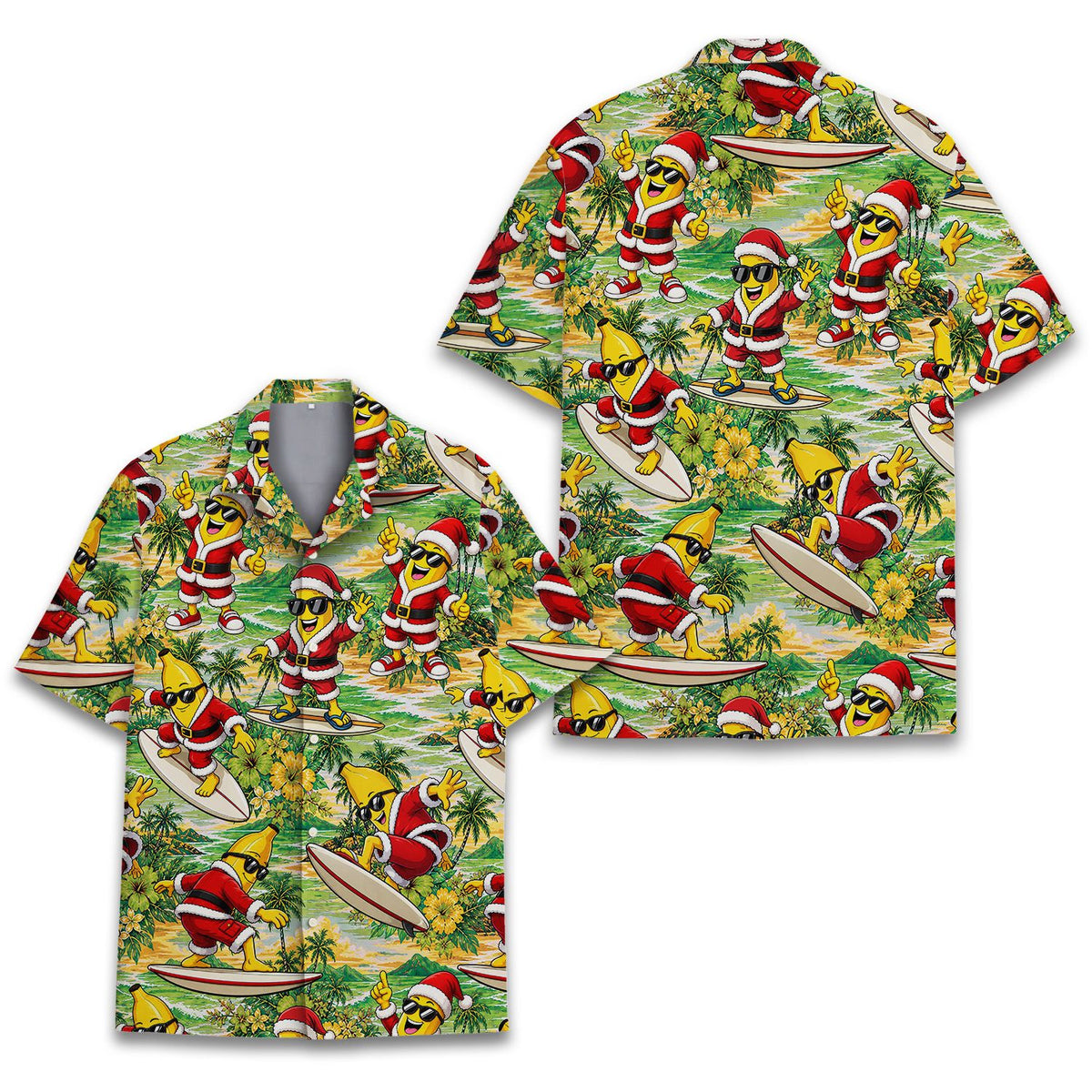 Close-up front view of the tropical banana and ocean scene pattern