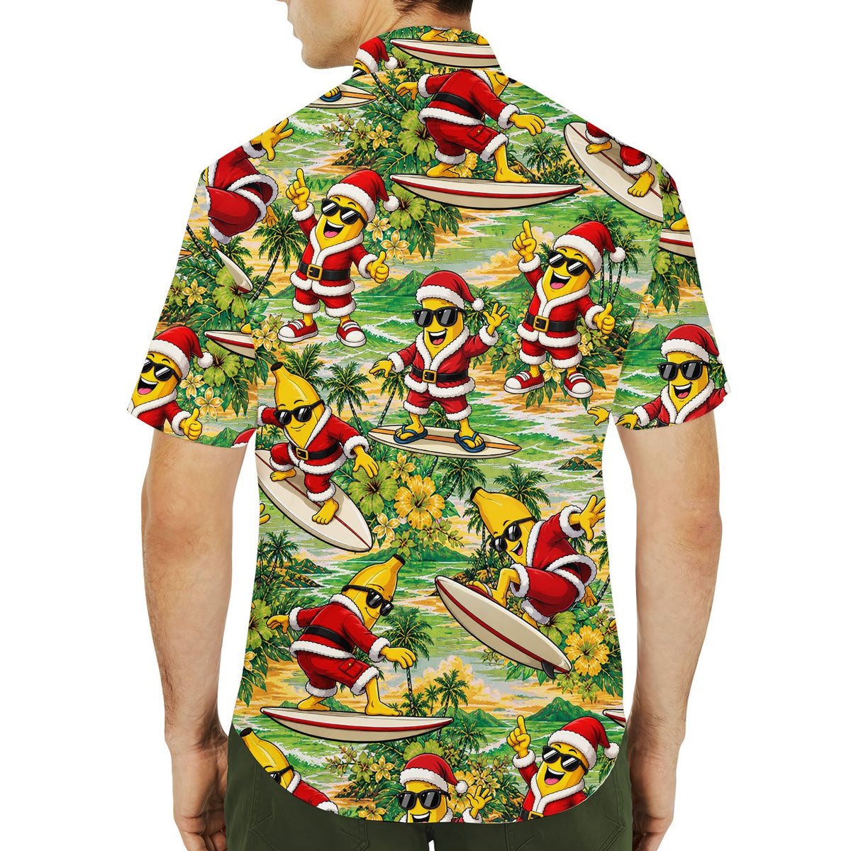 Second lifestyle view showcasing the family hawaiian shirts in a festive setting