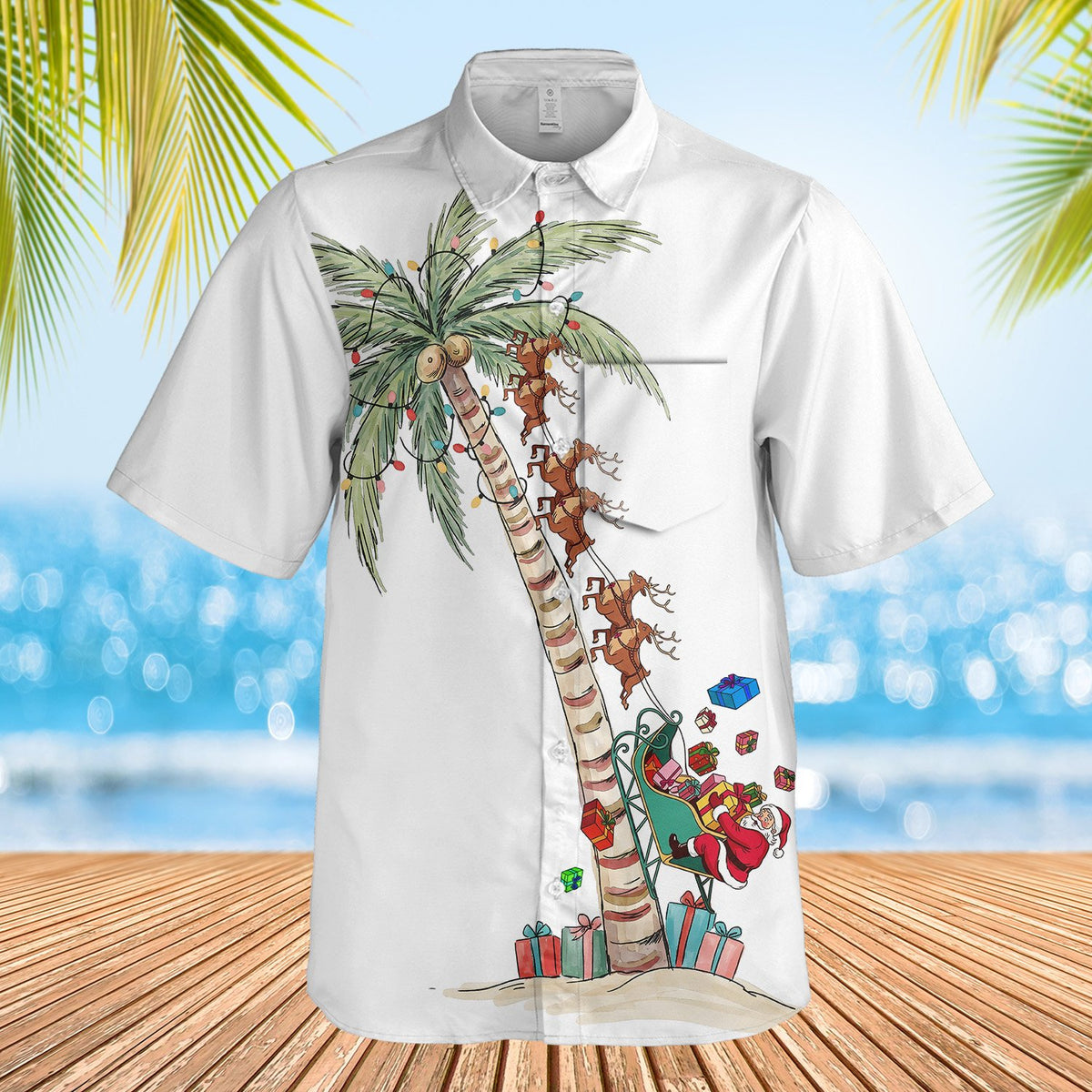 Another front view of the festive tropical hawaiian shirt