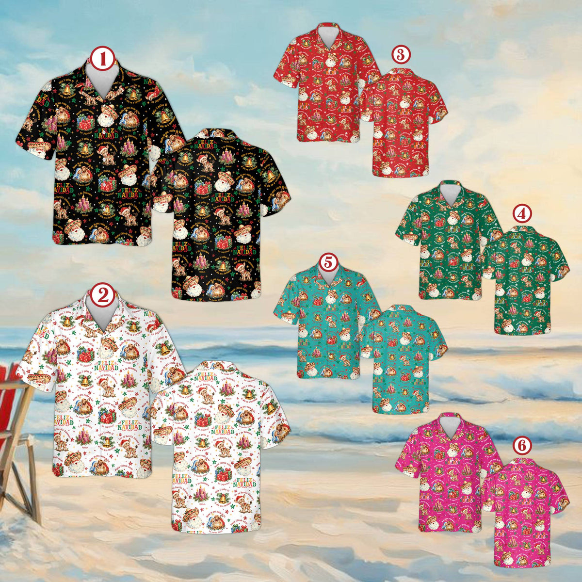 Detail view of the mexican theme christmas pattern on the apparel