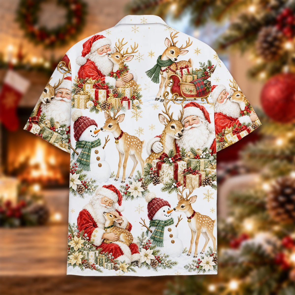Second back view of holiday pattern hawaiian shirt