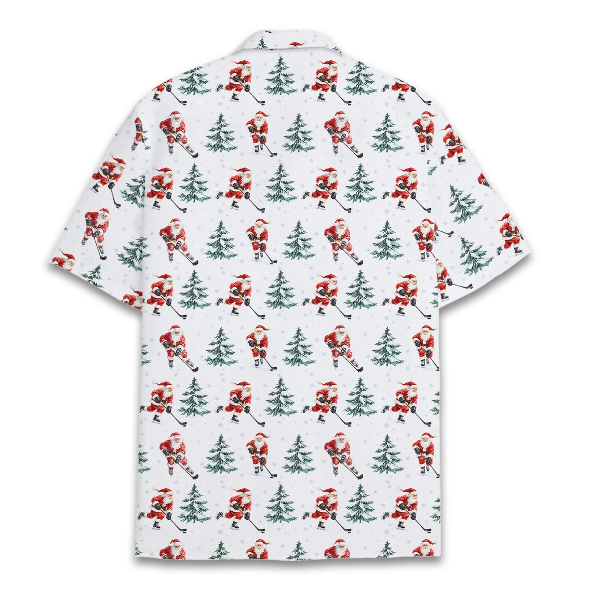 Back view of the white christmas hawaiian shirt with Santa pattern
