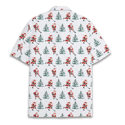 Back view of the white christmas hawaiian shirt with Santa pattern
