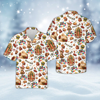 White front view of the matching family mexican christmas hawaiian shirt