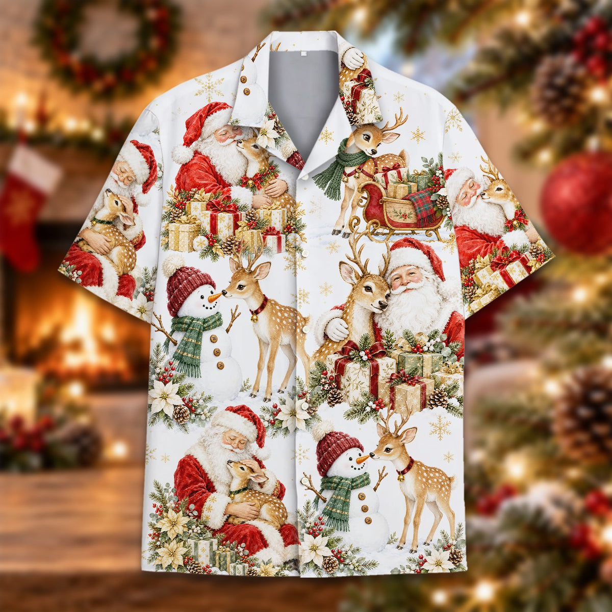 Close up front view of matching family hawaiian shirt