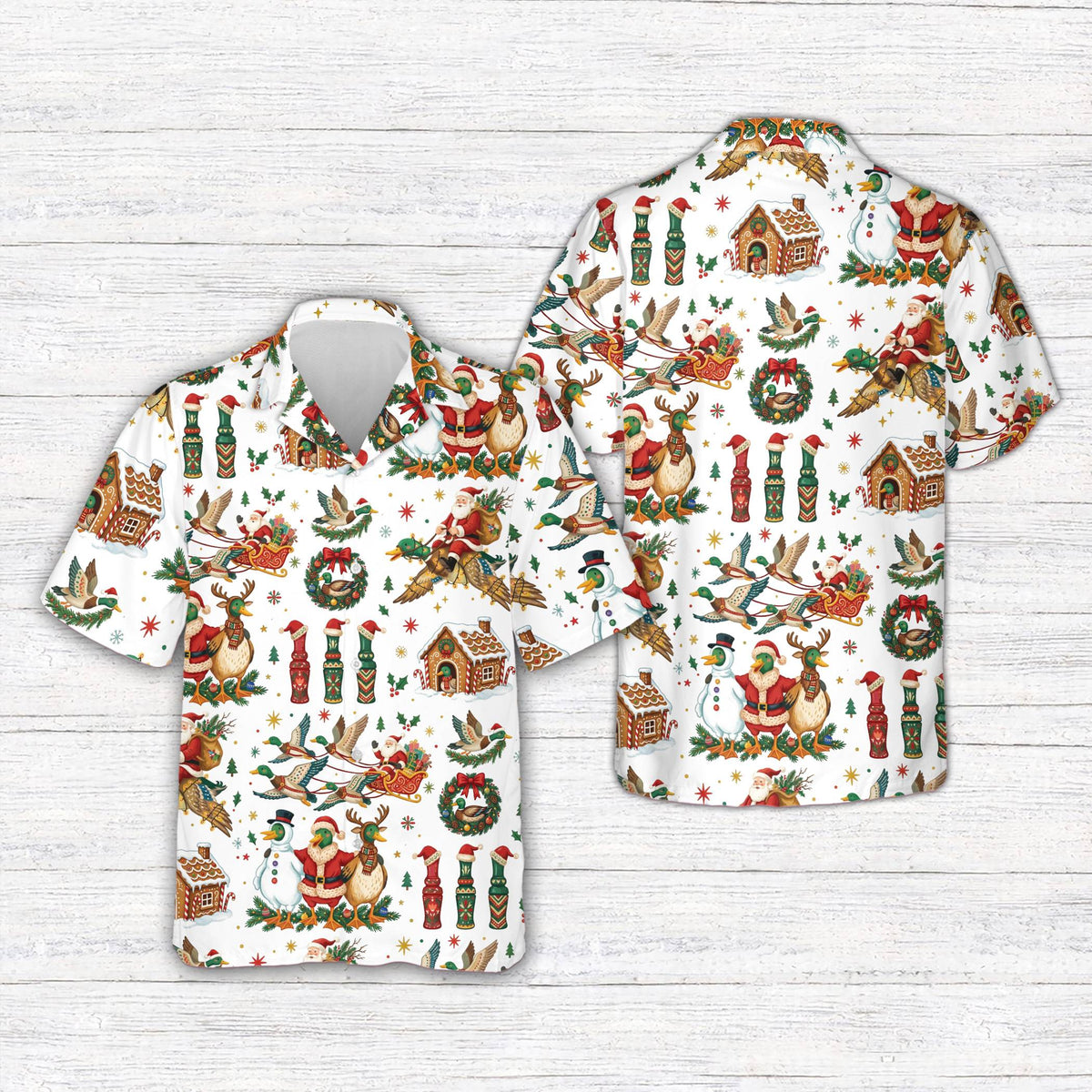 White matching family christmas hawaiian shirt front view