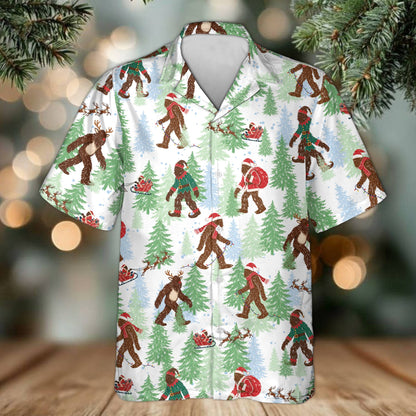 White background front view of the matching family bigfoot hawaiian shirt