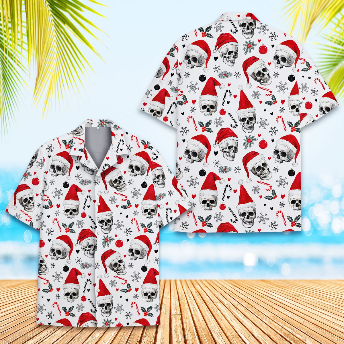 Close up front view of the holiday hawaiian shirt