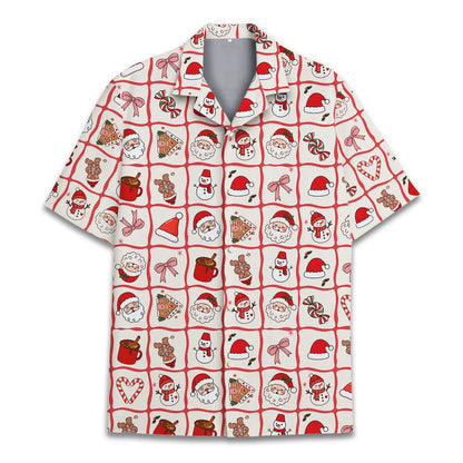 Close-up front view of the festive Christmas pattern hawaiian shirt