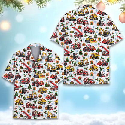 Another front view of the white holiday matching family hawaiian shirt