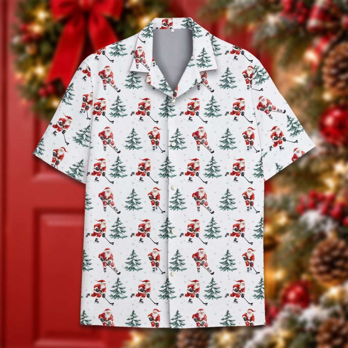 Another front view of the matching family hawaiian shirt for Christmas