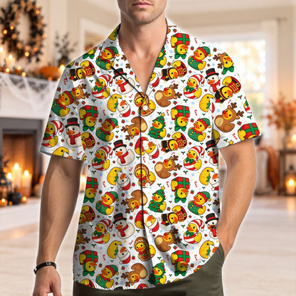 Matching family christmas hawaiian shirt with holiday duck pattern, main view
