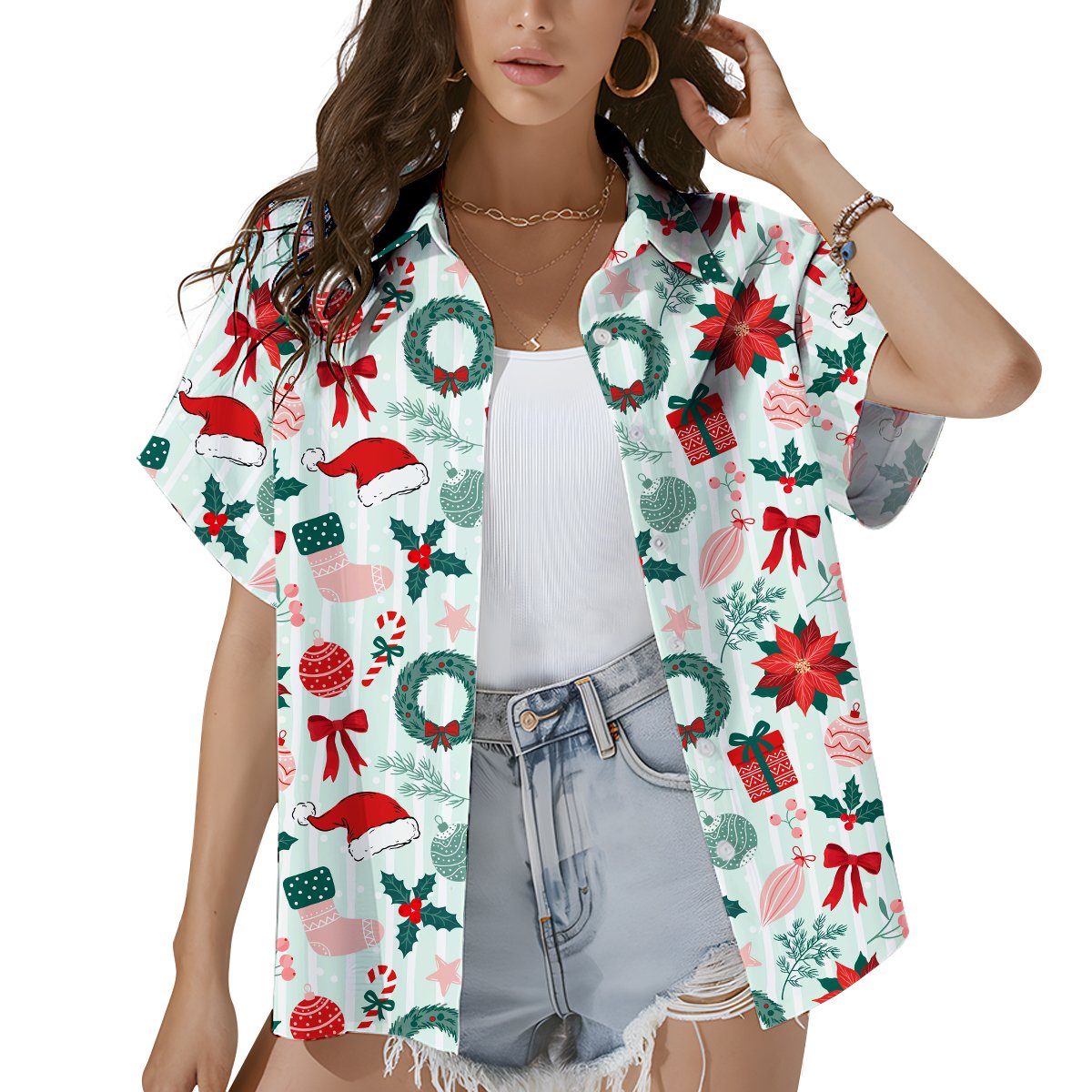 Second lifestyle view showing the christmas hawaiian shirt in action