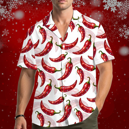 Second lifestyle view of a person wearing the white matching family Christmas hawaiian shirt