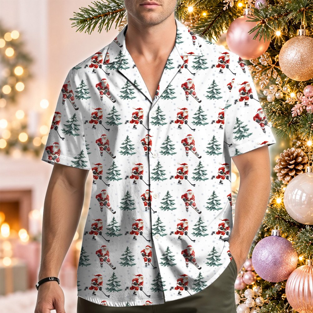 Another lifestyle shot of the festive Santa hockey christmas shirt