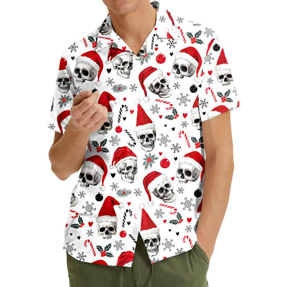 Third lifestyle view featuring the santa skulls hawaiian shirt