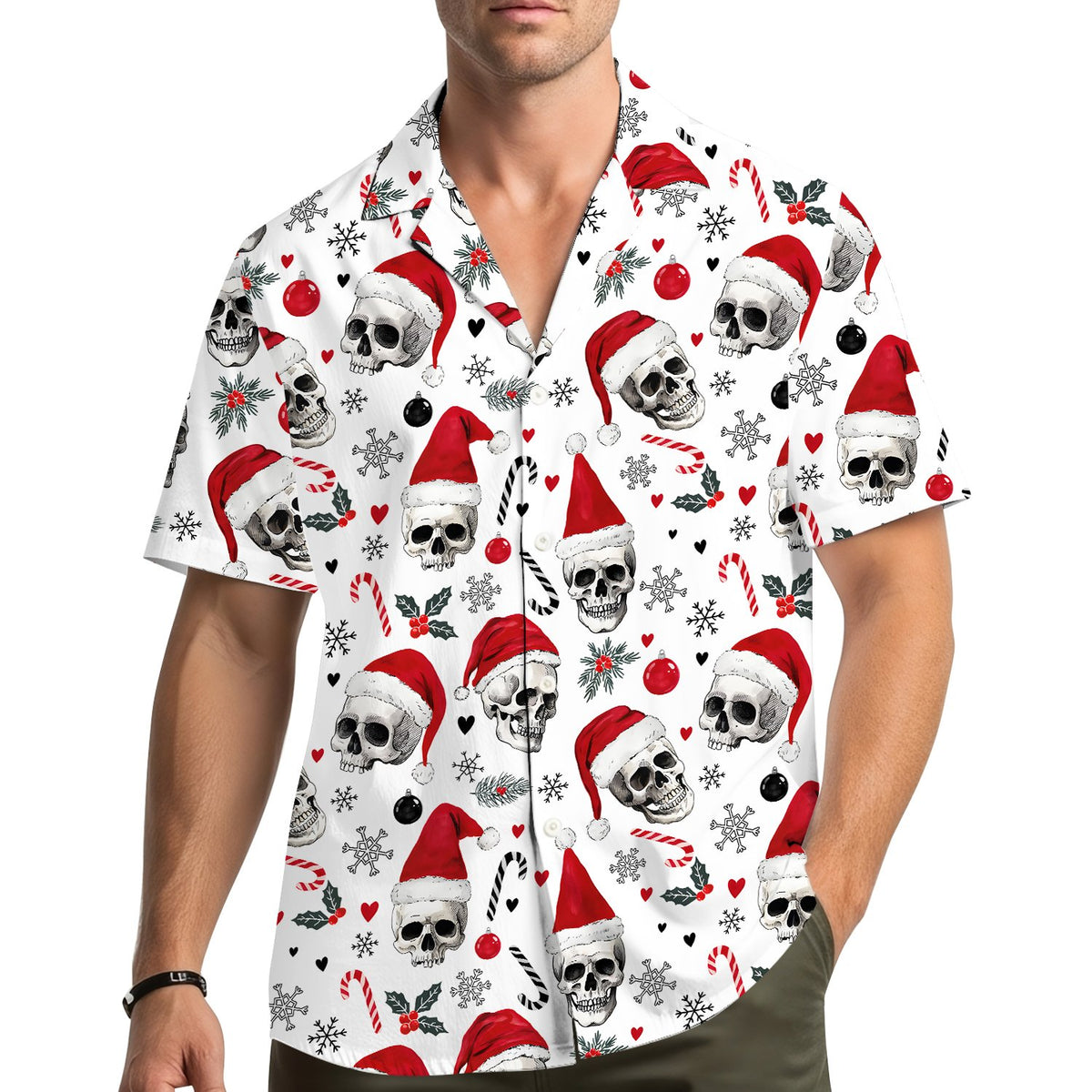 Lifestyle view of someone wearing the matching family hawaiian shirt