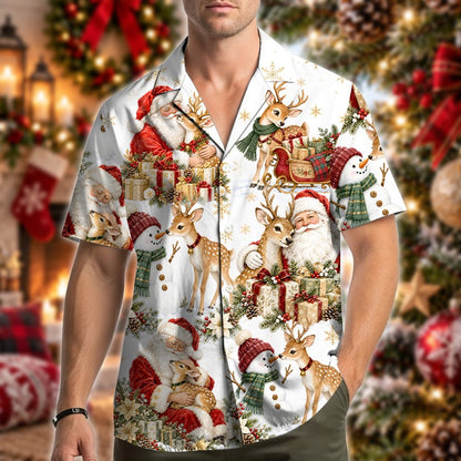 Lifestyle view of someone wearing the christmas hawaiian shirt