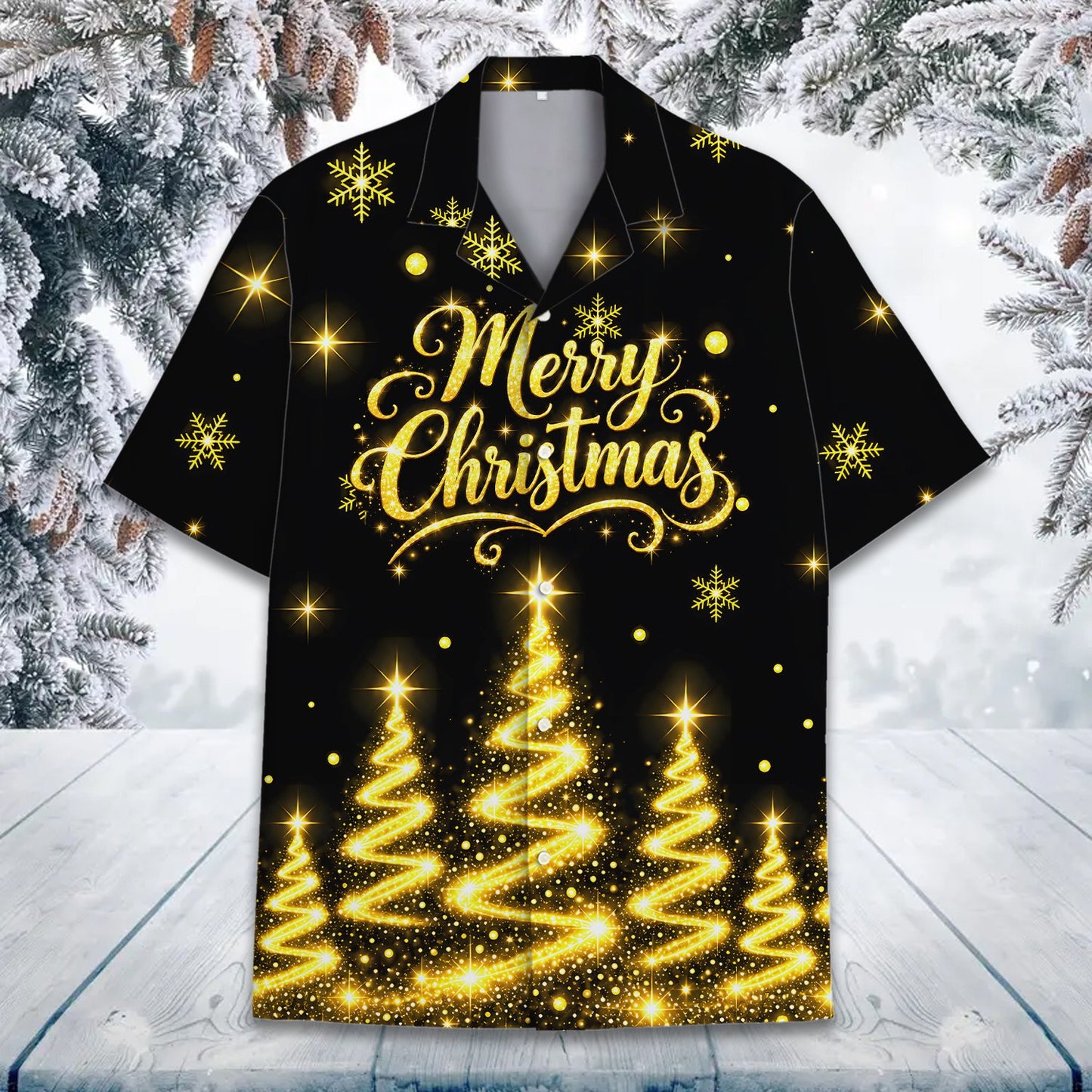Third alternate view of the matching family shirt in black and gold