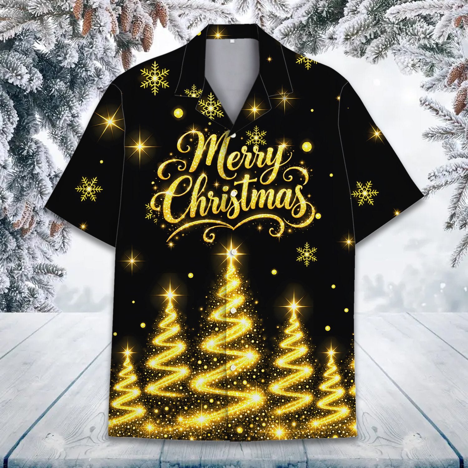 Third alternate view of the matching family shirt in black and gold