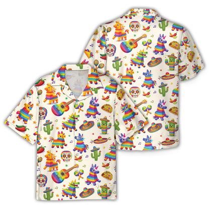 Cinco de Mayo hawaiian shirt in beige with festive holiday pattern, front view