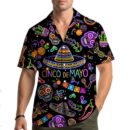 Lifestyle view of a family wearing the neon cinco de mayo hawaiian shirt
