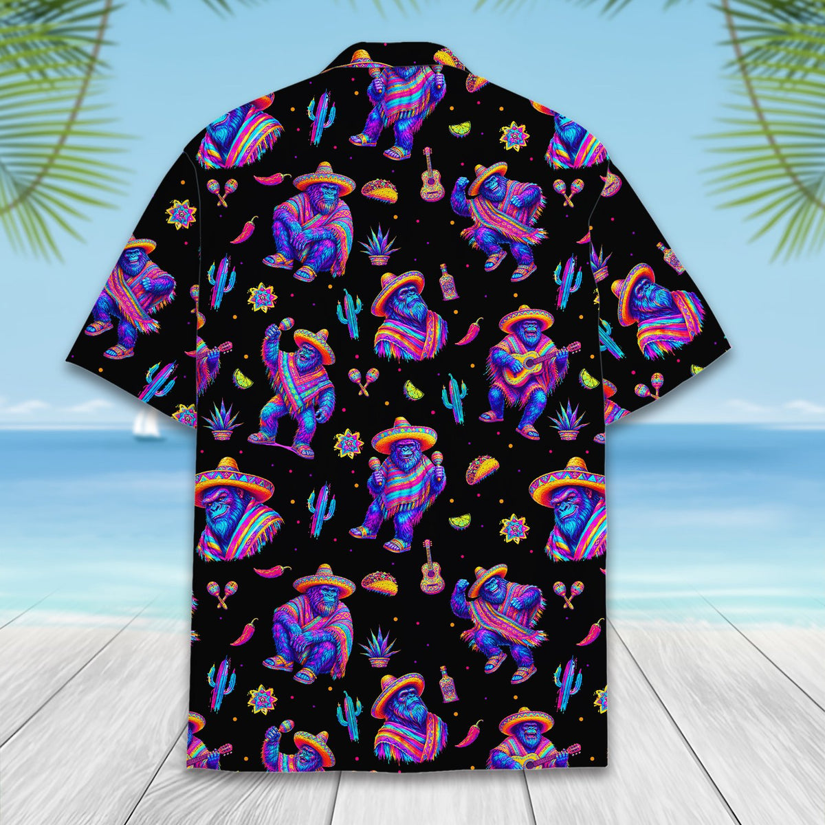 Back view of the black cinco de mayo hawaiian shirt