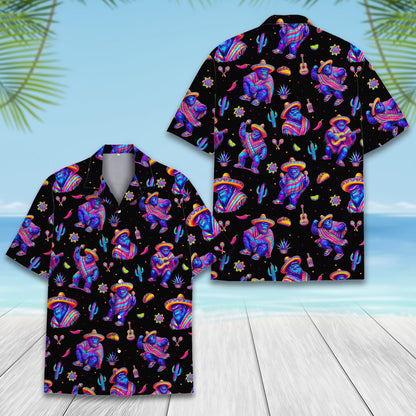 Alternative lifestyle view of the neon fiesta gorilla Hawaiian shirt