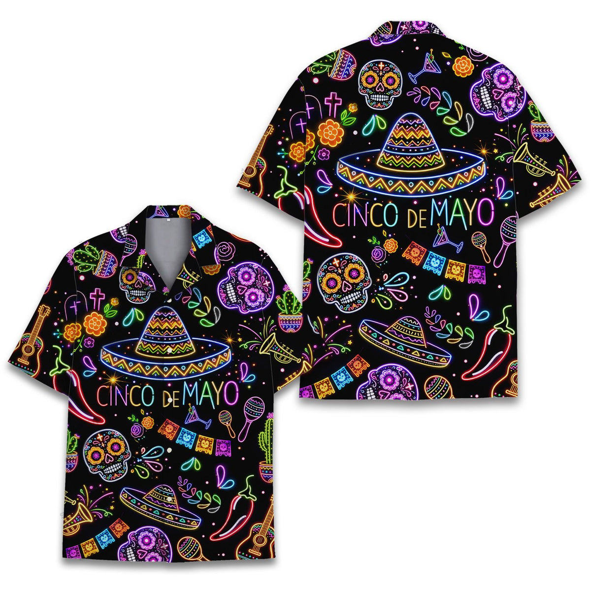 Cinco de mayo hawaiian shirt front detail view
