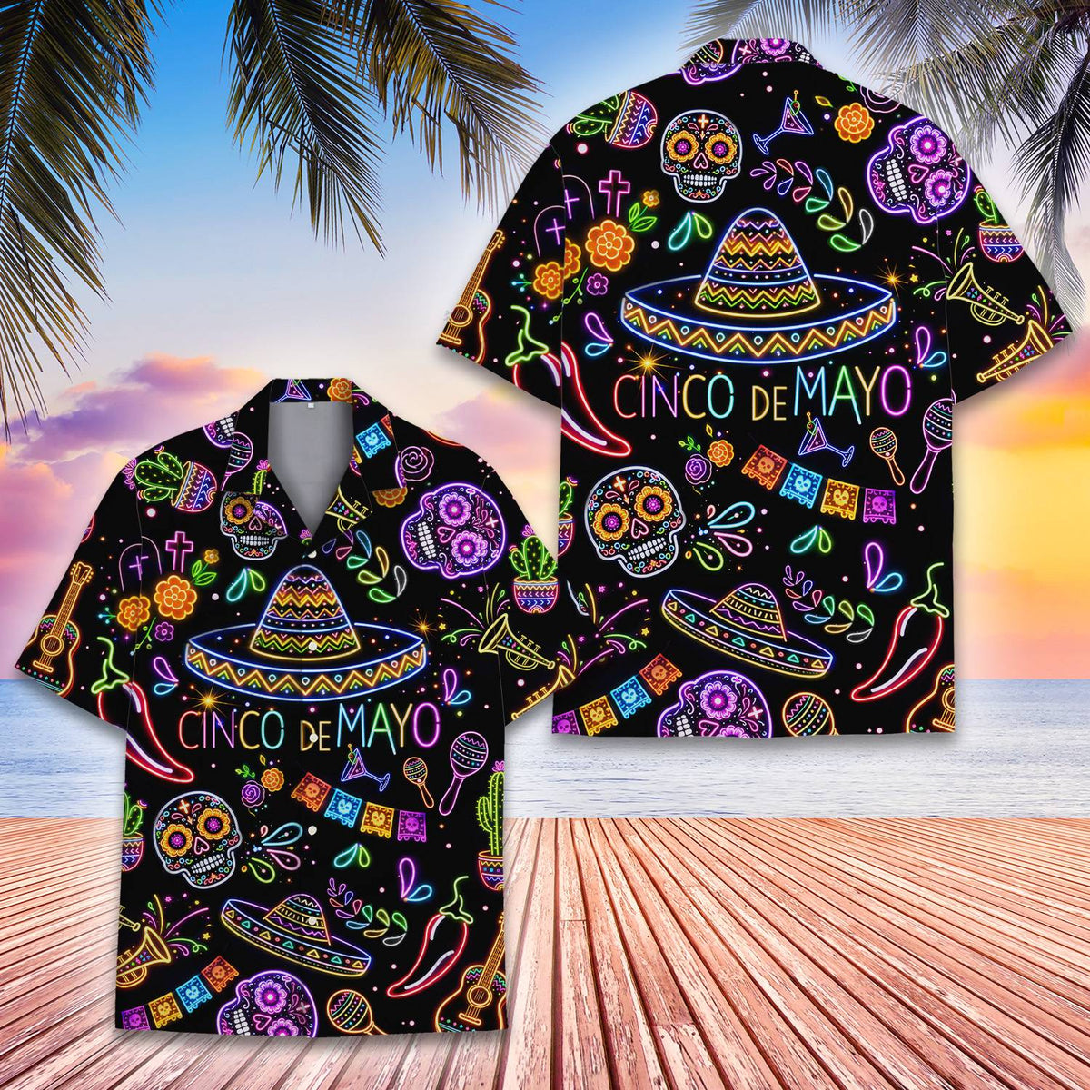 Cinco de mayo hawaiian shirt front close up view