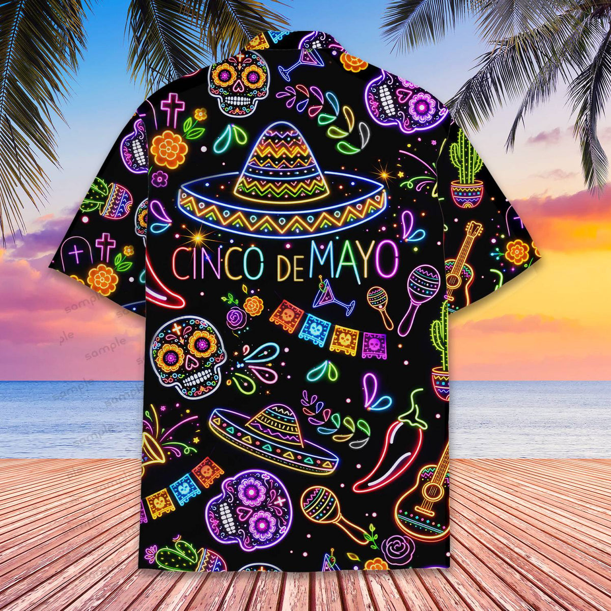 Cinco de mayo hawaiian shirt front partial view