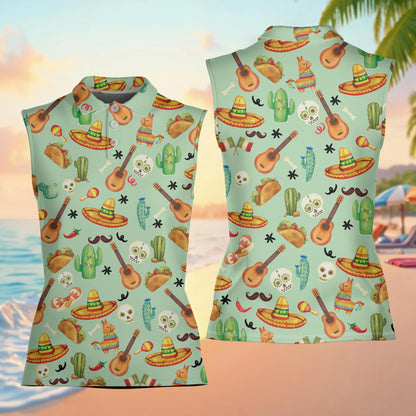 Front view of the matching family hawaiian shirts featuring tacos and sombreros