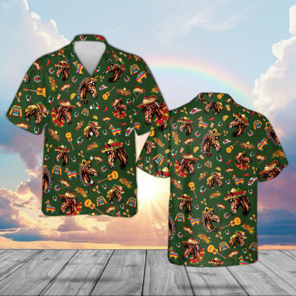 Cinco de Mayo hawaiian shirt in green, front view