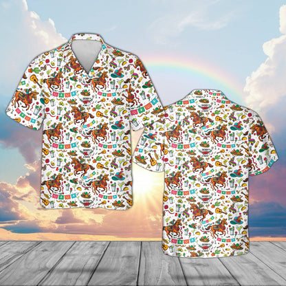 Matching family Cinco de Mayo Kentucky Derby Hawaiian shirt in white, front view