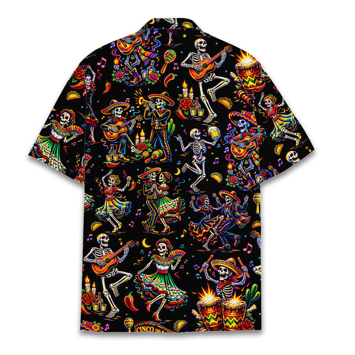 Back view of the festive matching family hawaiian shirt design