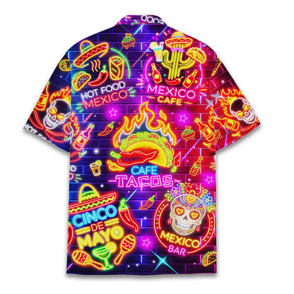 Back view of the neon Cinco de Mayo matching family hawaiian shirt