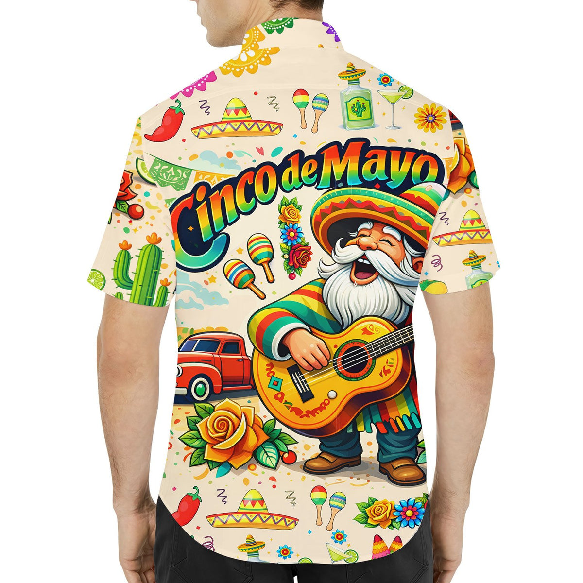 Back view of the vibrant Cinco de Mayo Hawaiian shirt