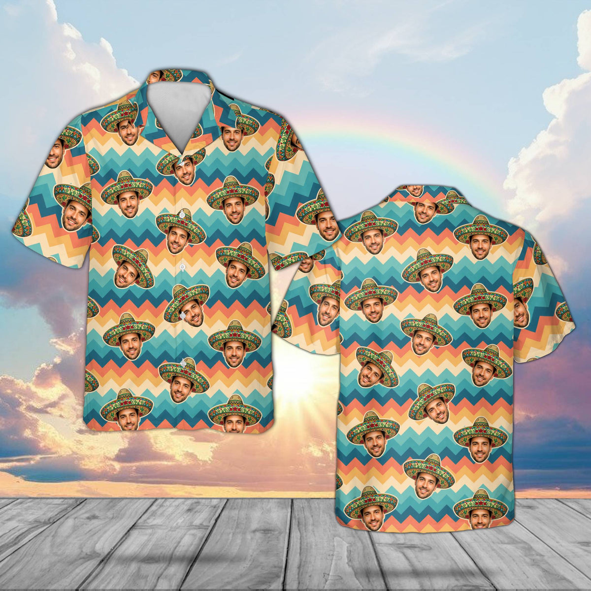 Multicolor cinco hawaiian shirt with custom name and number, main view