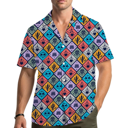 Lifestyle view of an adult wearing the matching family hawaiian shirt